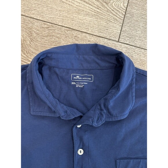 Peter Millar Shirt Mens XXL 2XL Blue 100% Pima Cotton Short Sleeve Pocket Polo - Picture 2 of 6